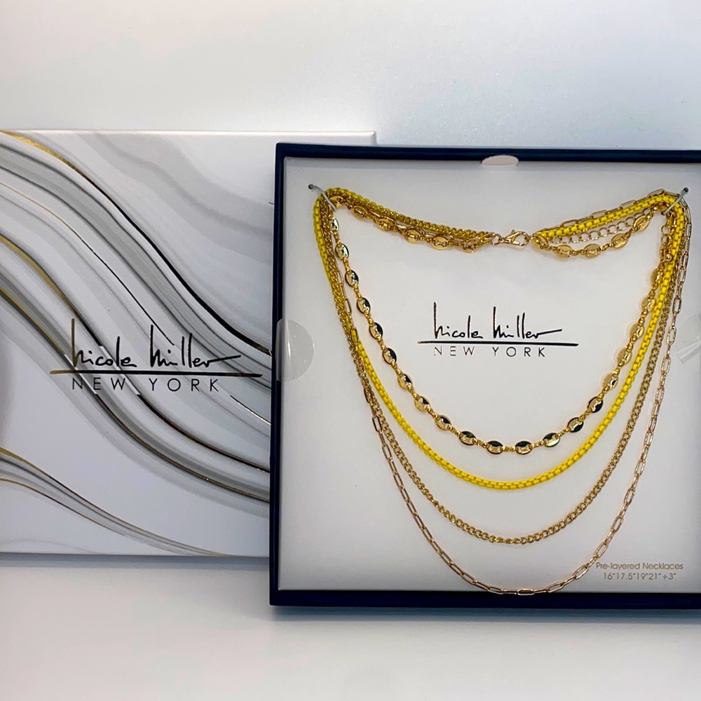 NEW 4 Layer Necklace, Gold & Yellow Nicole Miller New York Layered Jewelry Set